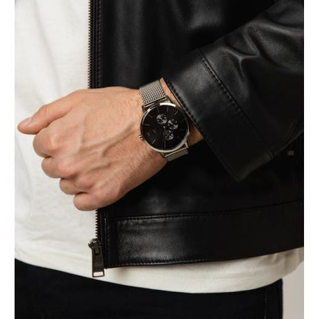 Armani Exchange Cayde AX2714 Men's Chronograph – Black Dial with Silver Mesh Stainless Steel Strap